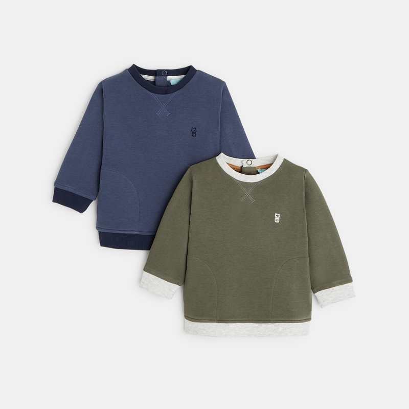 Sweat maille molleton uni bleu bébé garçon