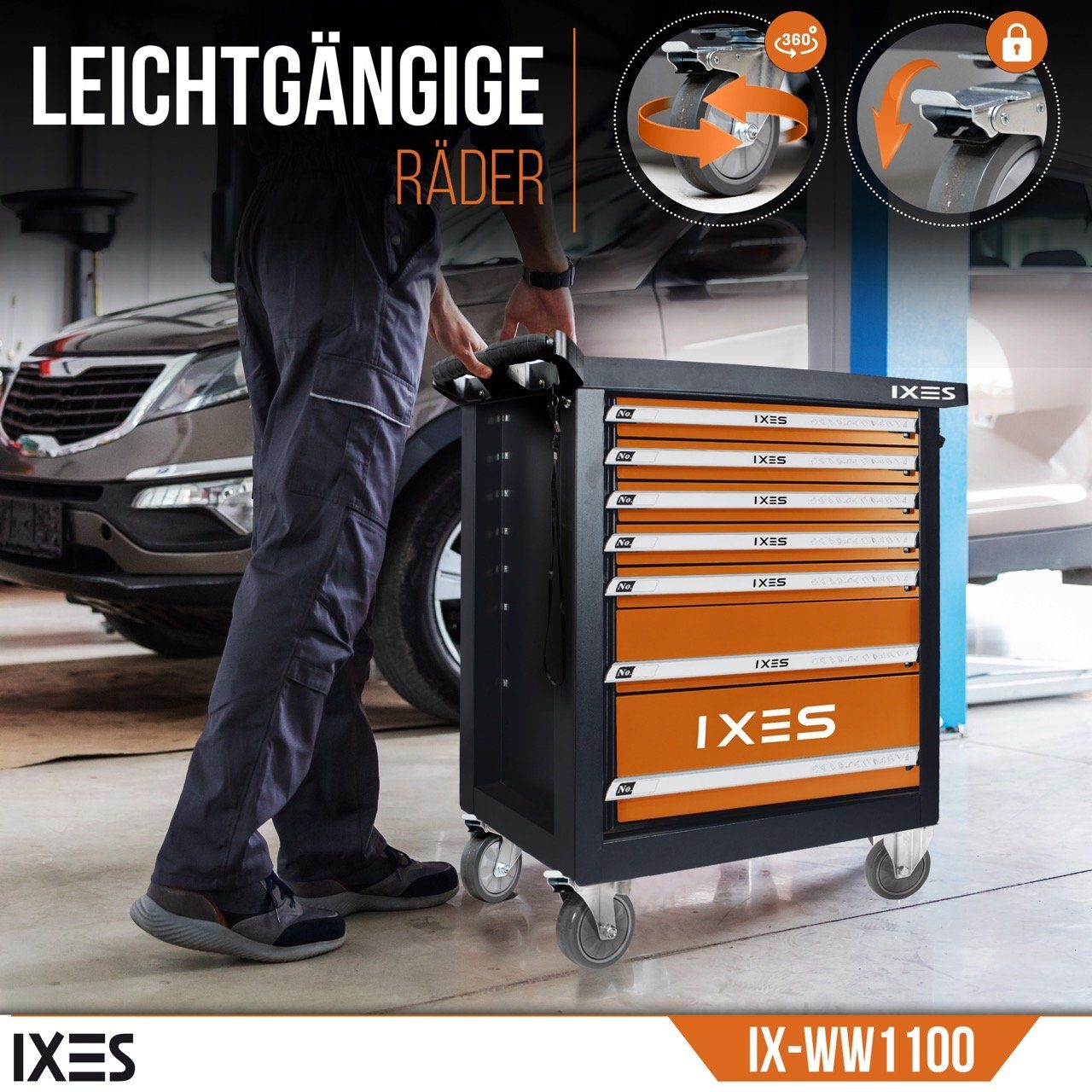Scheppach Werkstattwagen IXES Werkstattwagen XXL Profi Werkzeugwagen 7-Schubladen + Werkzeug, max. Traglast:450 kg, 70-tlg. Werkzeugset, (70-tlg)