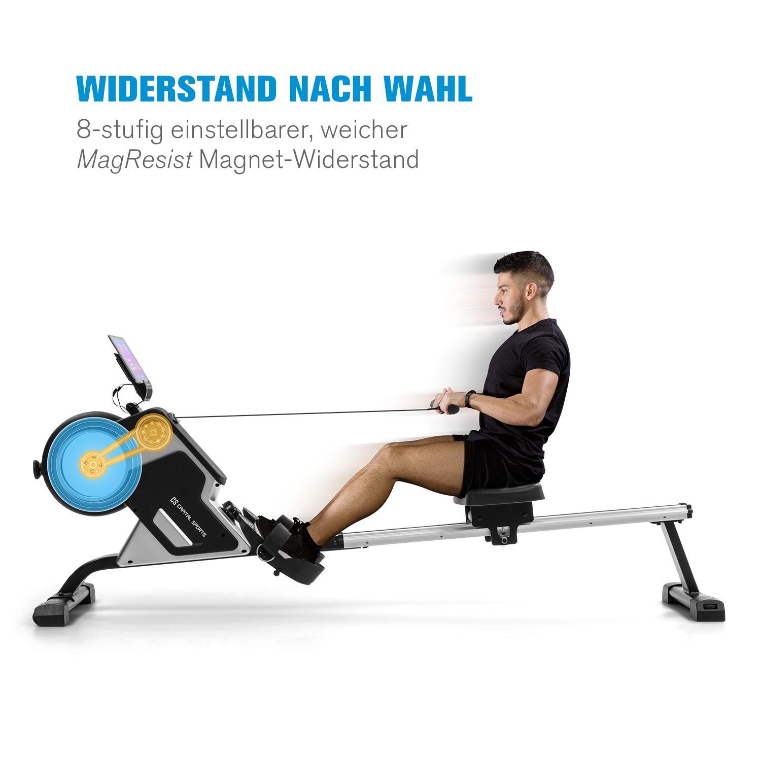 Capital Sports Rudermaschine Stream M1 Magnetrudergerät 105cm LC-Display 8 Stufen Aluminium, Rudergerät für Zuhause Sport Rowing Machine Fitnessgerät Sportgerät Trainingsgerät