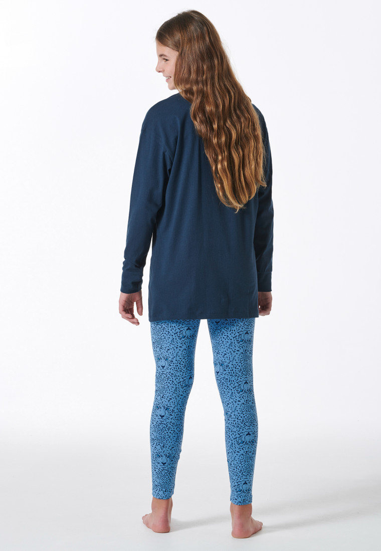 Schlafanzug lang mit Leopardenmuster blau - Nightwear