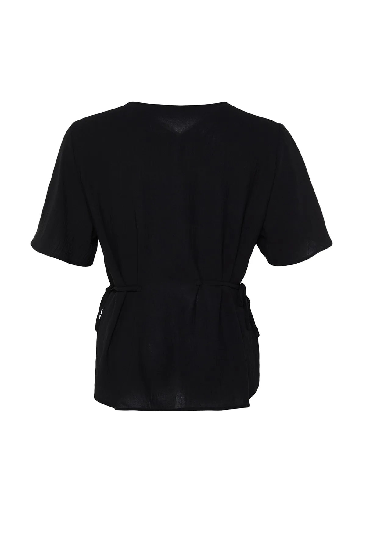 Trendyol Curve  Schwarze gewebte Bluse zum Binden mit V-Ausschnitt TBBSS22BZ0753