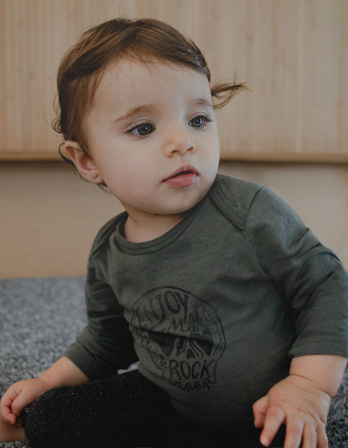 Body kaki clair visuel skull en coton bio bébé