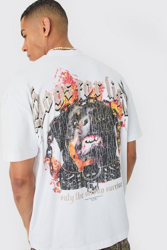 Zerrissenes Oversize T-Shirt mit Hunde-Print