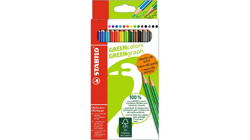 STABILO® Umweltfreundlicher Buntstift GREENcolors 12er Pack inkl. 2 Bleistifte sortiert