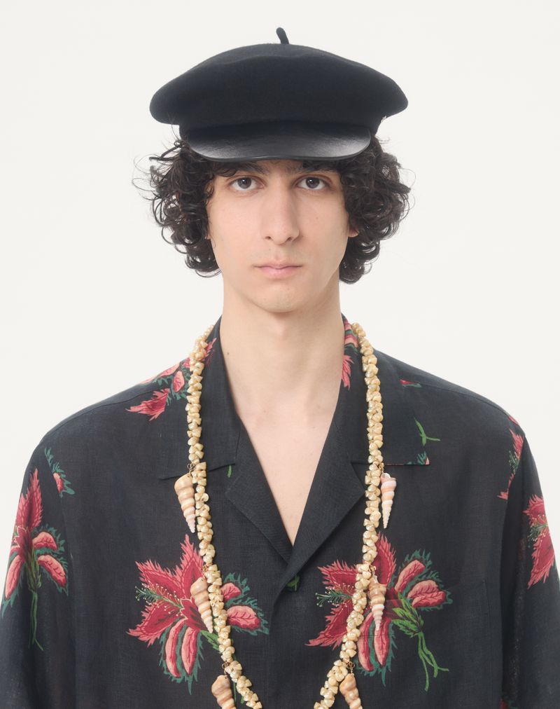 Valentino bowlingskjorte i hør med blomsterprint i papir