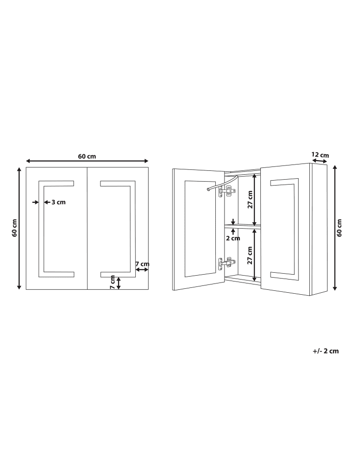 Beliani Bad-Spiegelschrank MAZARREDO in Weiß/Silber - (W) 60 x (H) 60 x (L) 12 cm günstig kaufen onesize