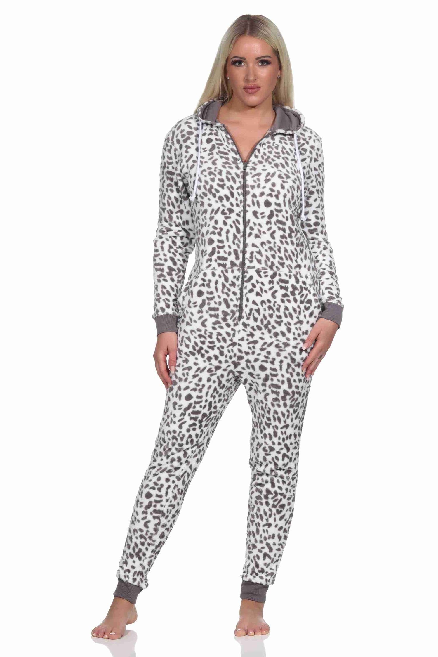 Normann Pyjama Damen Schlafanzug Einteiler Jumpsuit Overall aus Coralfleece