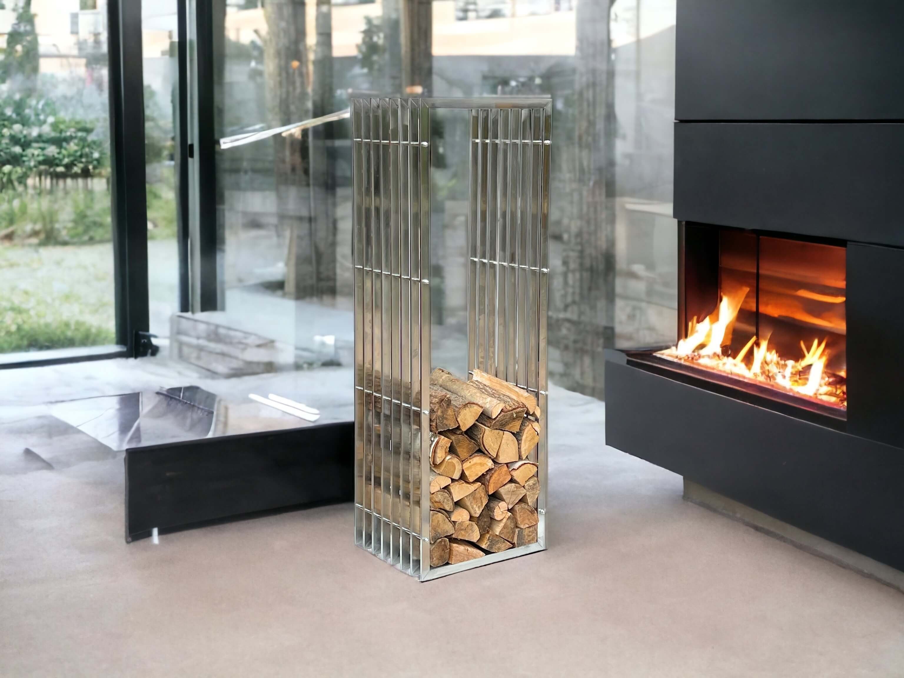 DanDiBo Kaminholzregal Kaminholzregal Innen Metall Edelstahl Kaminholzständer 150 cm