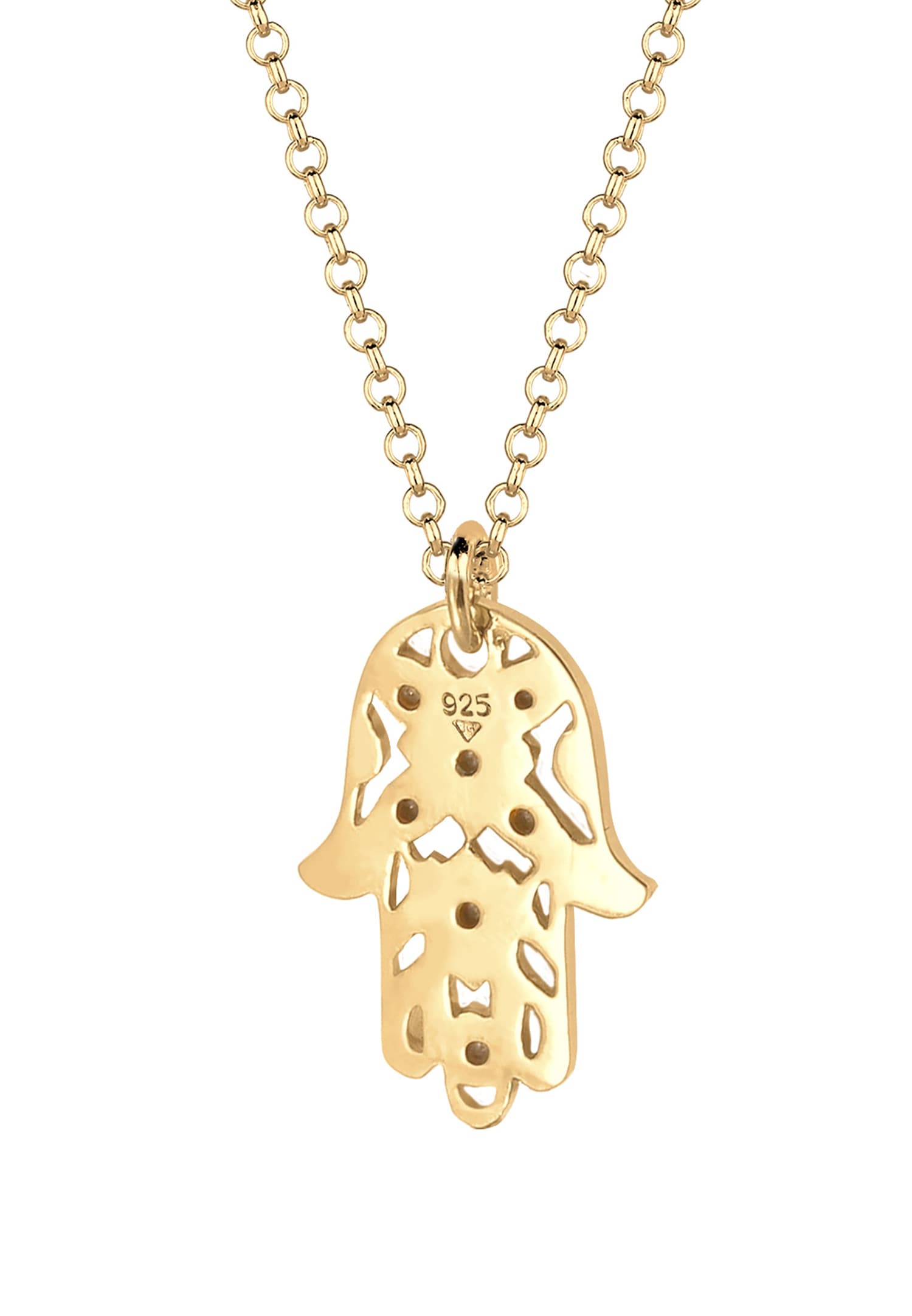 Ciondolo da donna Elli a forma di mano di Hamsa con cristalli in argento sterling 925 placcato oro