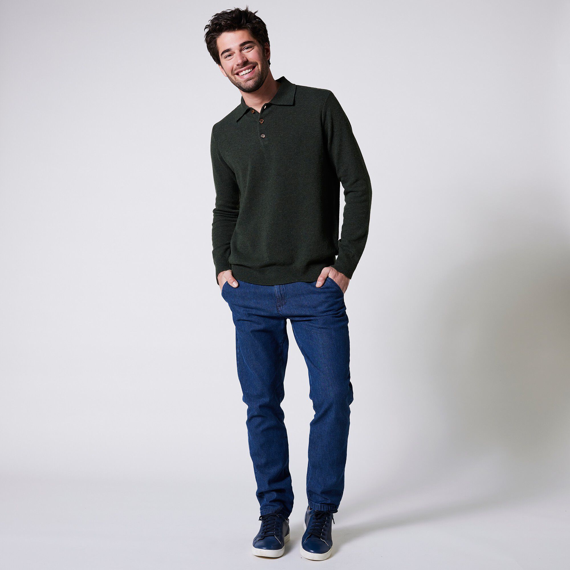 Pull col polo boutonné 80% laine