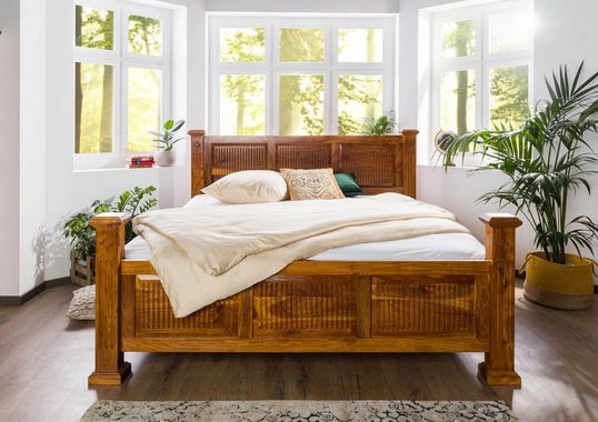 Massivmoebel24 Massivholzbett Bett Akazie 160x200x114 honig lackiert OXFORD #0131