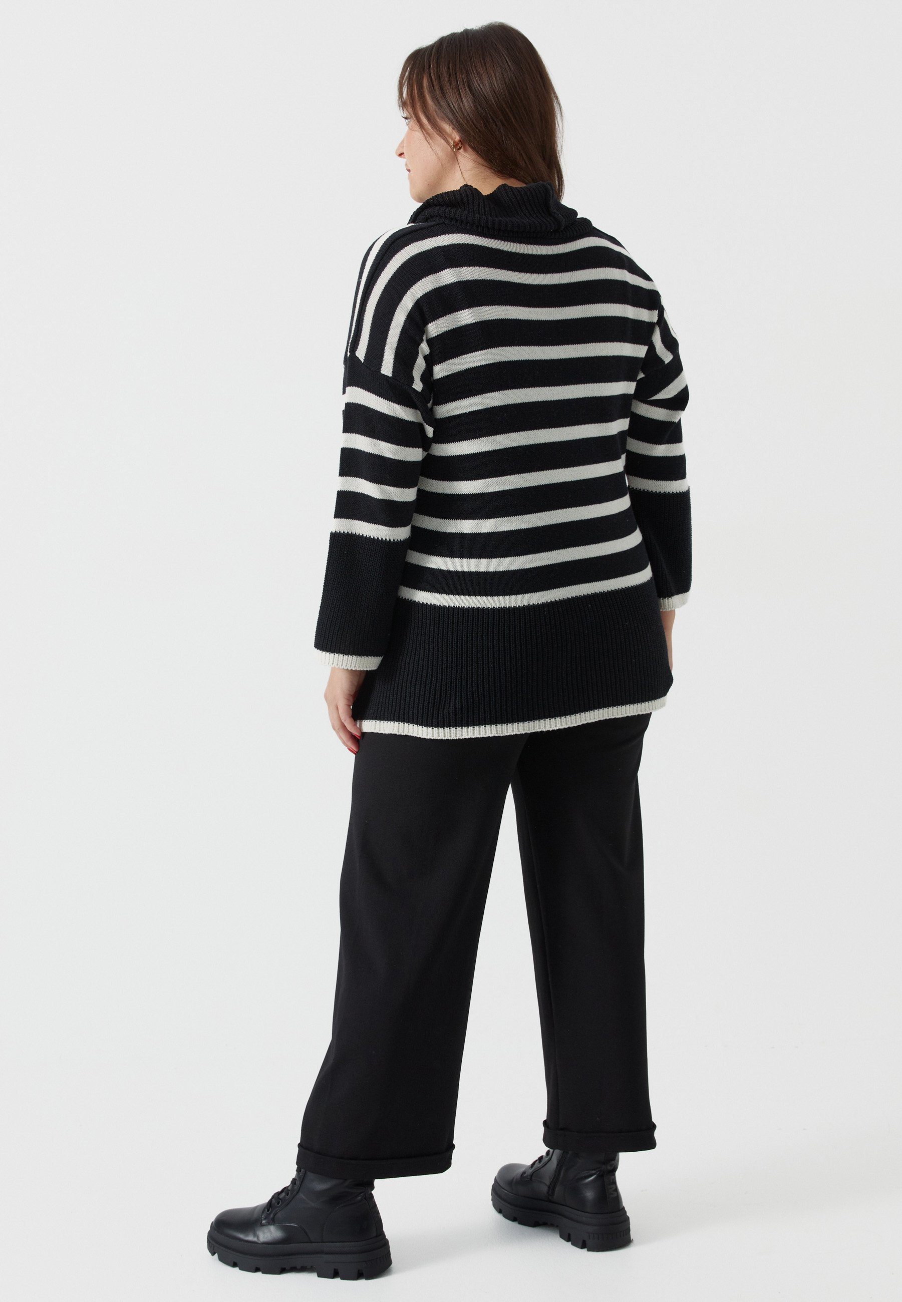 Kekoo Stricktunika Strickpullover A-Linie mit Rollkragen aus reiner Baumwolle 'Pure'