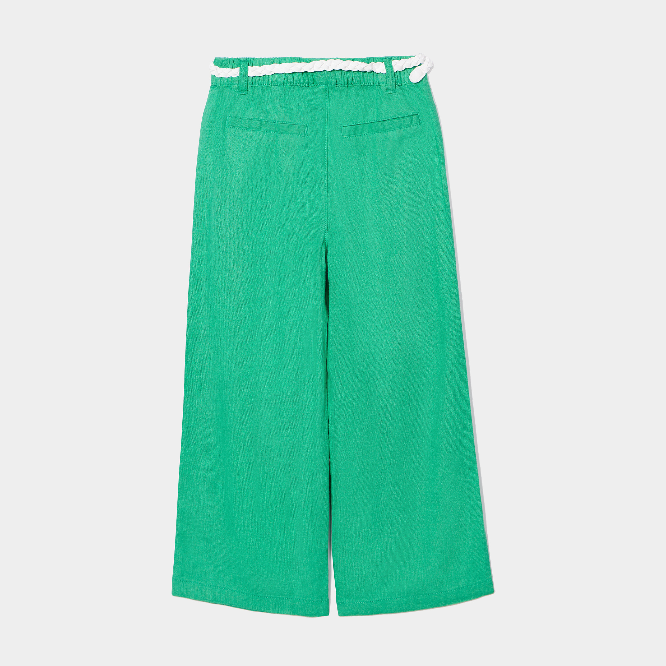 Pantalon large fluide ceinturé en lin vert fille | La Halle