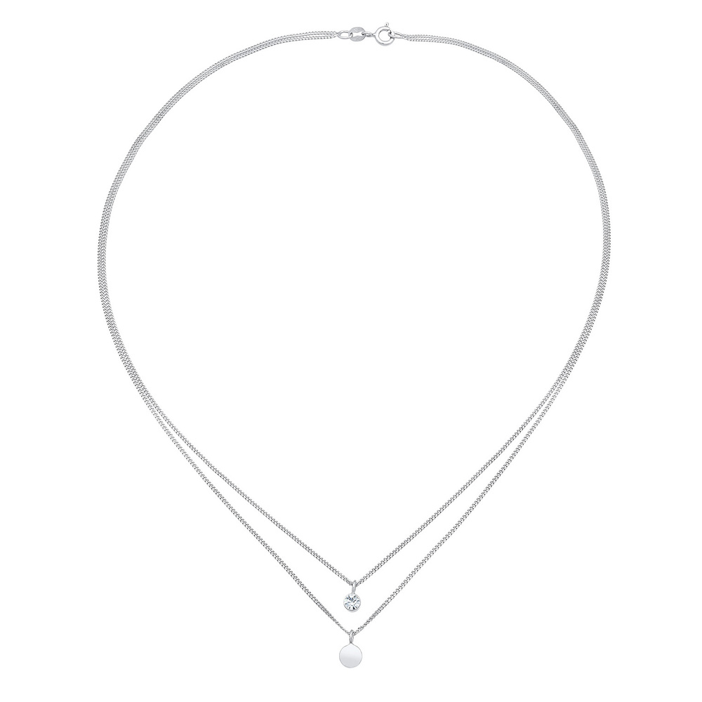 Elli Elli Collier Femmes Couches Plaquette Basique avec Cristal en Argent Sterling 925 collier