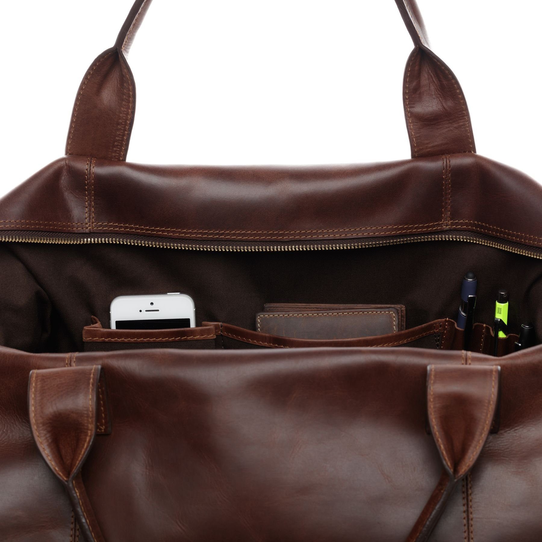 SID & VAIN Reisetasche Leder Weekender Unisex BRIXTON, Echtleder Reisegepäck für Damen & Herren, Sporttasche XL braun