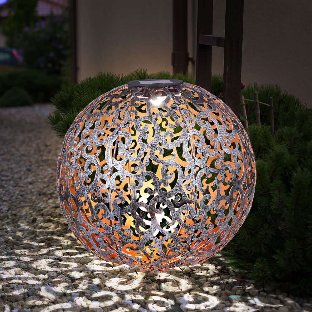 etc-shop Gartenleuchte, LED-Leuchtmittel fest verbaut, Warmweiß, Solarleuchte orientalisch Kugel Solar Kugellampe Erdspieß