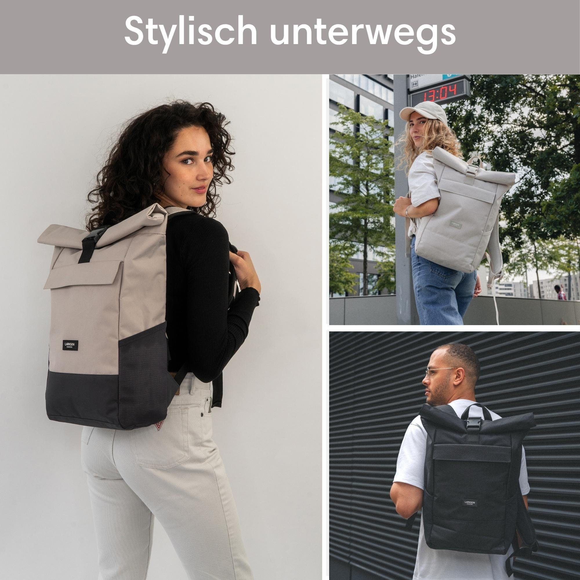 LARKSON Cityrucksack No 4, Rolltop Damen Herren, Laptop Fach, Wasserabweisend