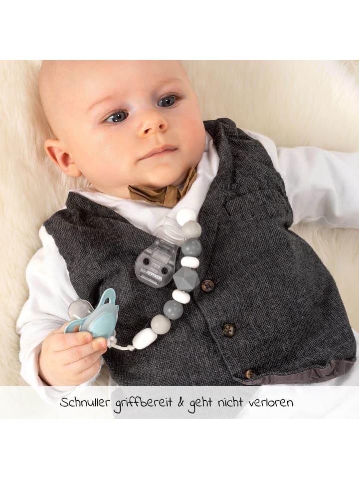 MiaMia Schnullerkette mit Silikon-Perlen & Gummiring inkl. in rosa,grau günstig kaufen onesize