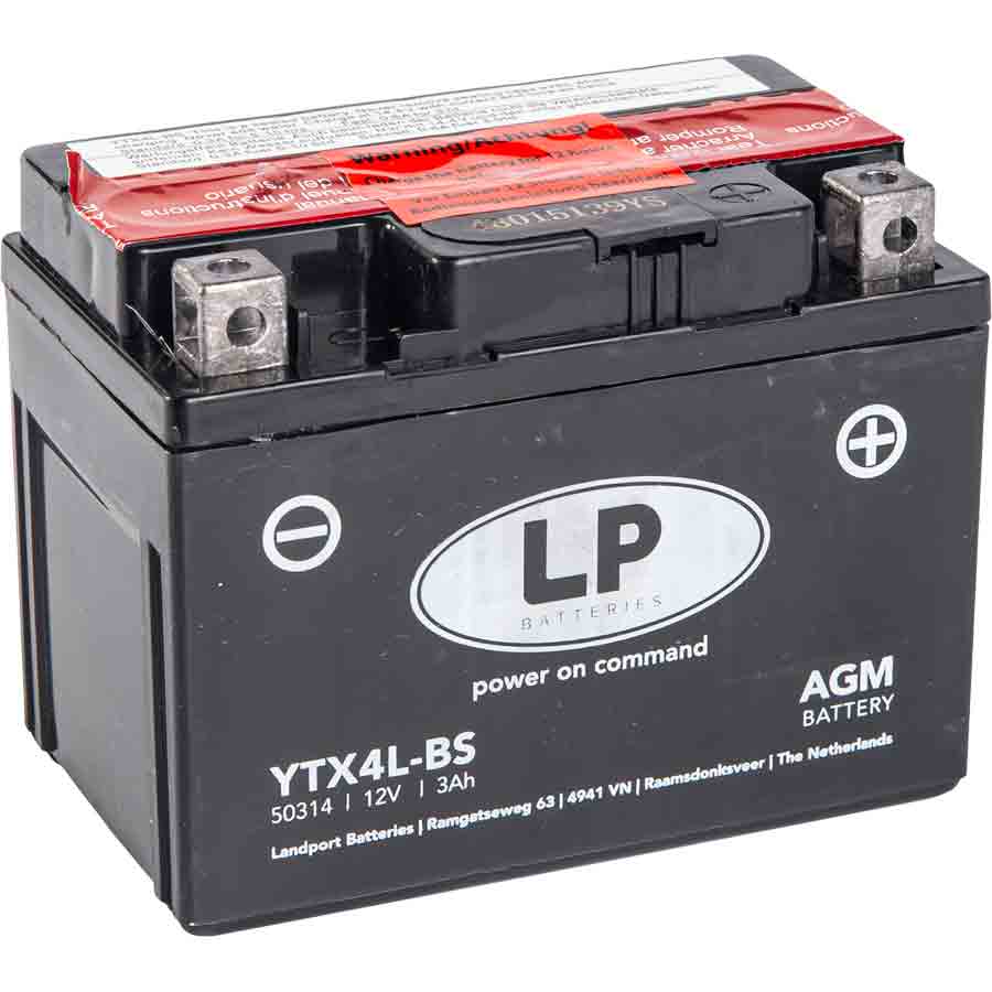Landport YT4L-BS (YTX4L-BS) AGM Motorrad Batterie, 12 V 3 AH - ATU