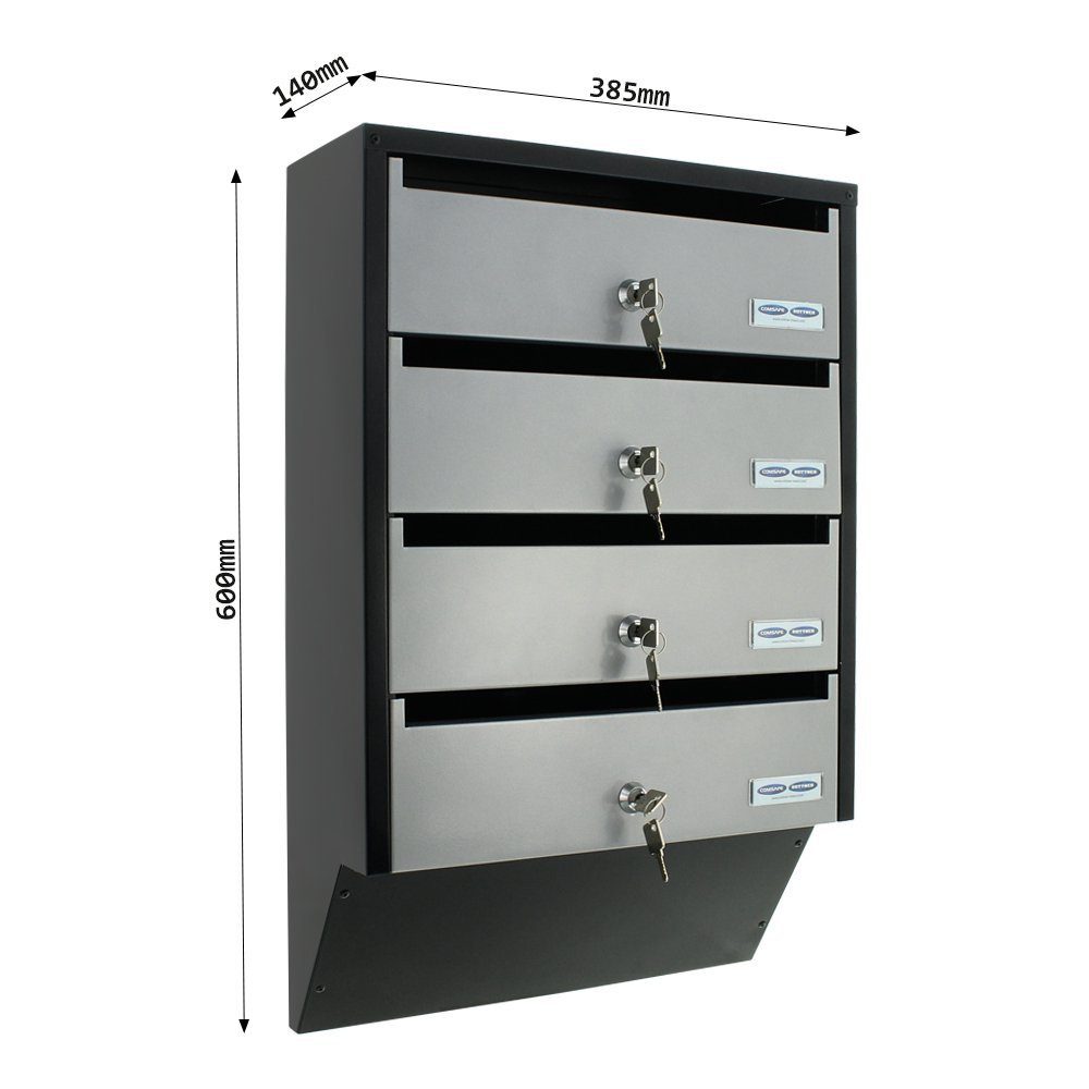 Profirst Wandbriefkasten Profirst Briefkastenanlage Quattro silber/schwarz
