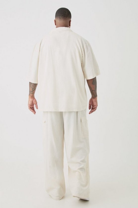 Plus Oversize Leinen-Cargohose mit elastischem Bund