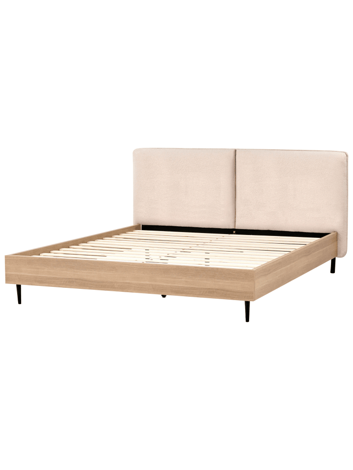 Beliani Doppelbett LIMANTON in Beige/Heller Holzfarbton/Schwarz günstig kaufen onesize