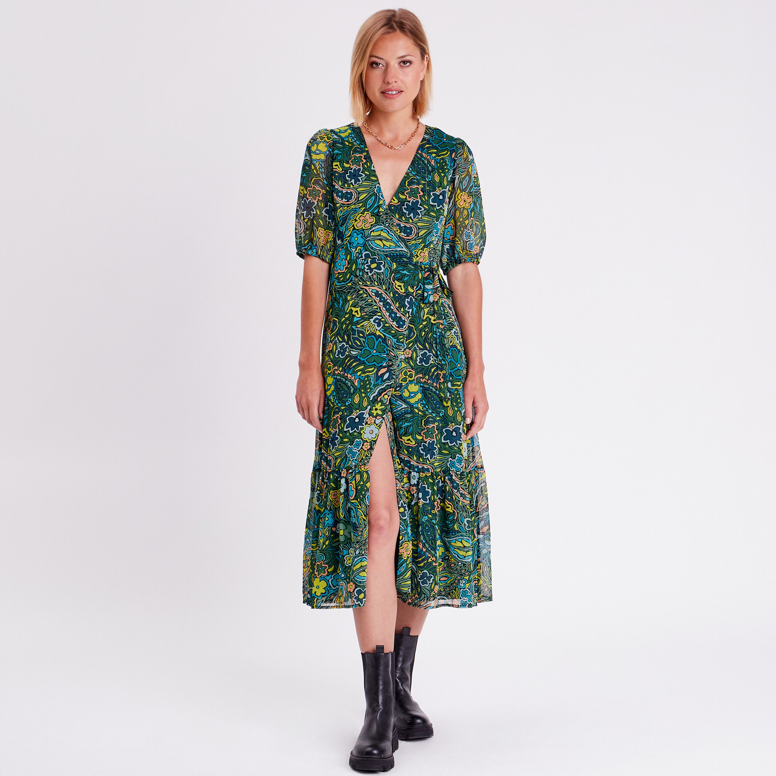 Robe longue portefeuille noir femme | Cache Cache