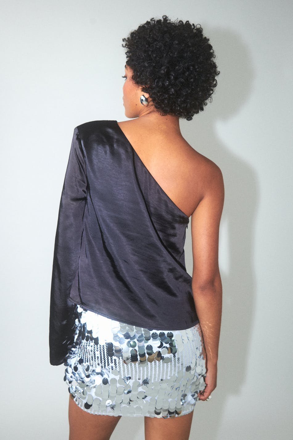 One shoulder satin blouse