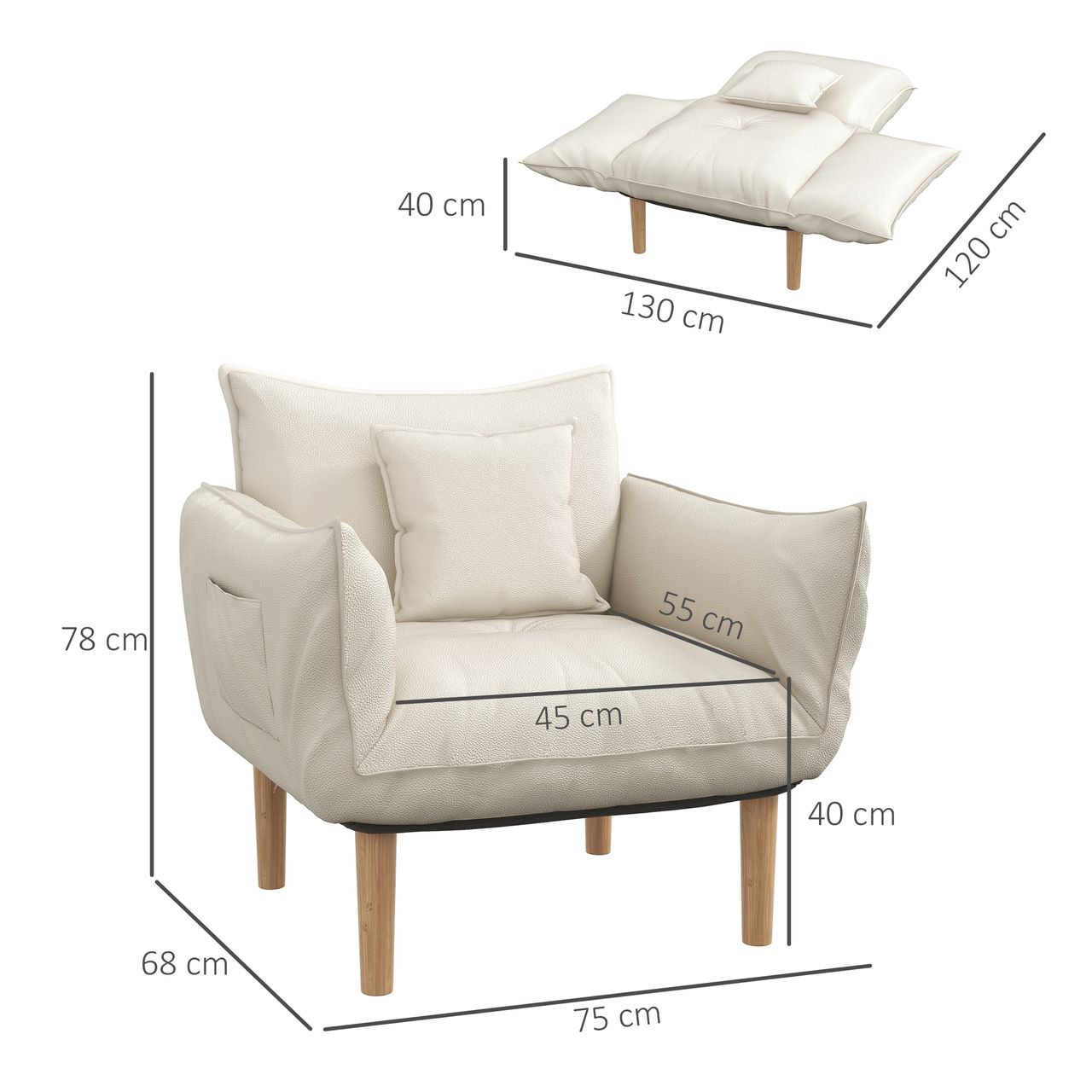 HOMCOM 2-in-1 Sessel, Relaxsessel Akzentstuhl bis 120 kg, Bodensessel mit Kissen
