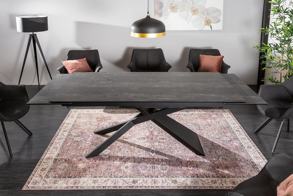 riess-ambiente Esstisch EUPHORIA 180-220-260cm grau / schwarz (Einzelartikel, 1-St), Keramik · ausziehbar · Lava-Optik · Industrial Design