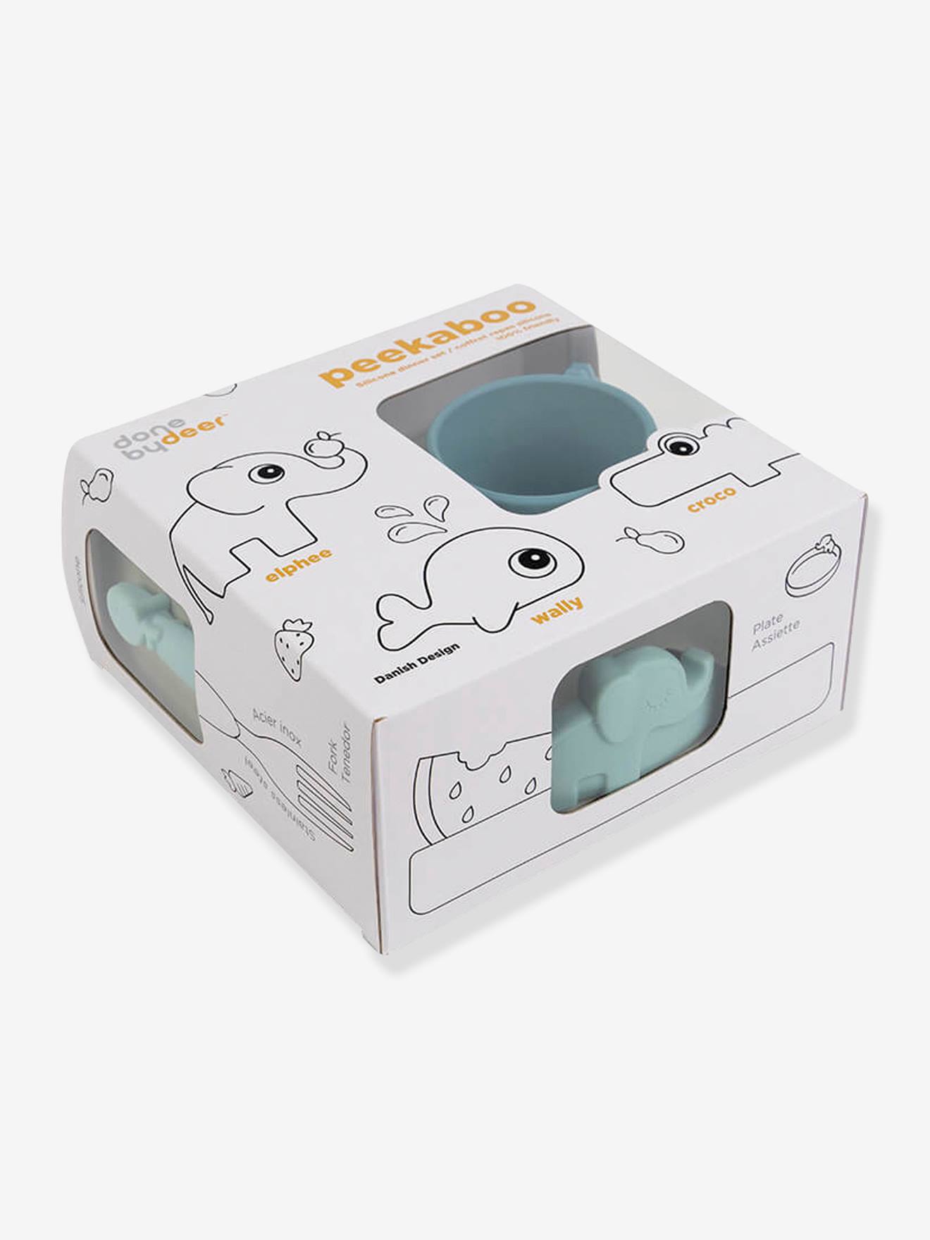 Coffret repas 3 pièces DONE BY DEER Peekaboo Deer Friends en silicone bleu