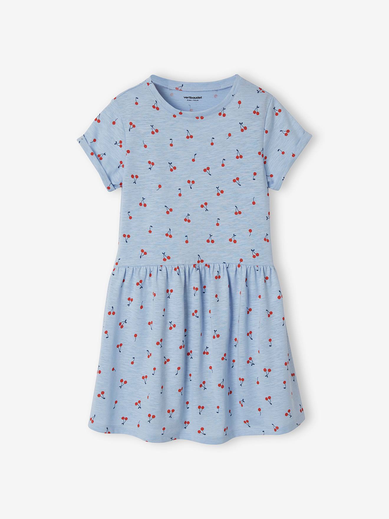 Robe Basics imprimée fille manches courtes jaune clair imprimé coeurs