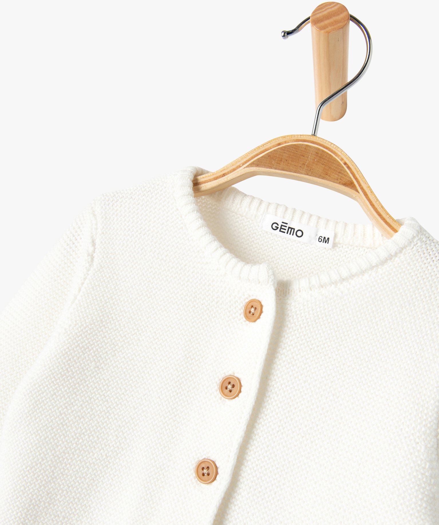 Gilet bébé à col rond en maille tricotée ecru | GEMO