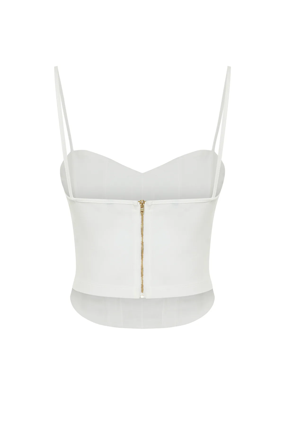 Trendyol Collection  Weißes, eng anliegendes Bustier aus Krepp-Strick mit kurzen Trägern TWOSS23BS00036