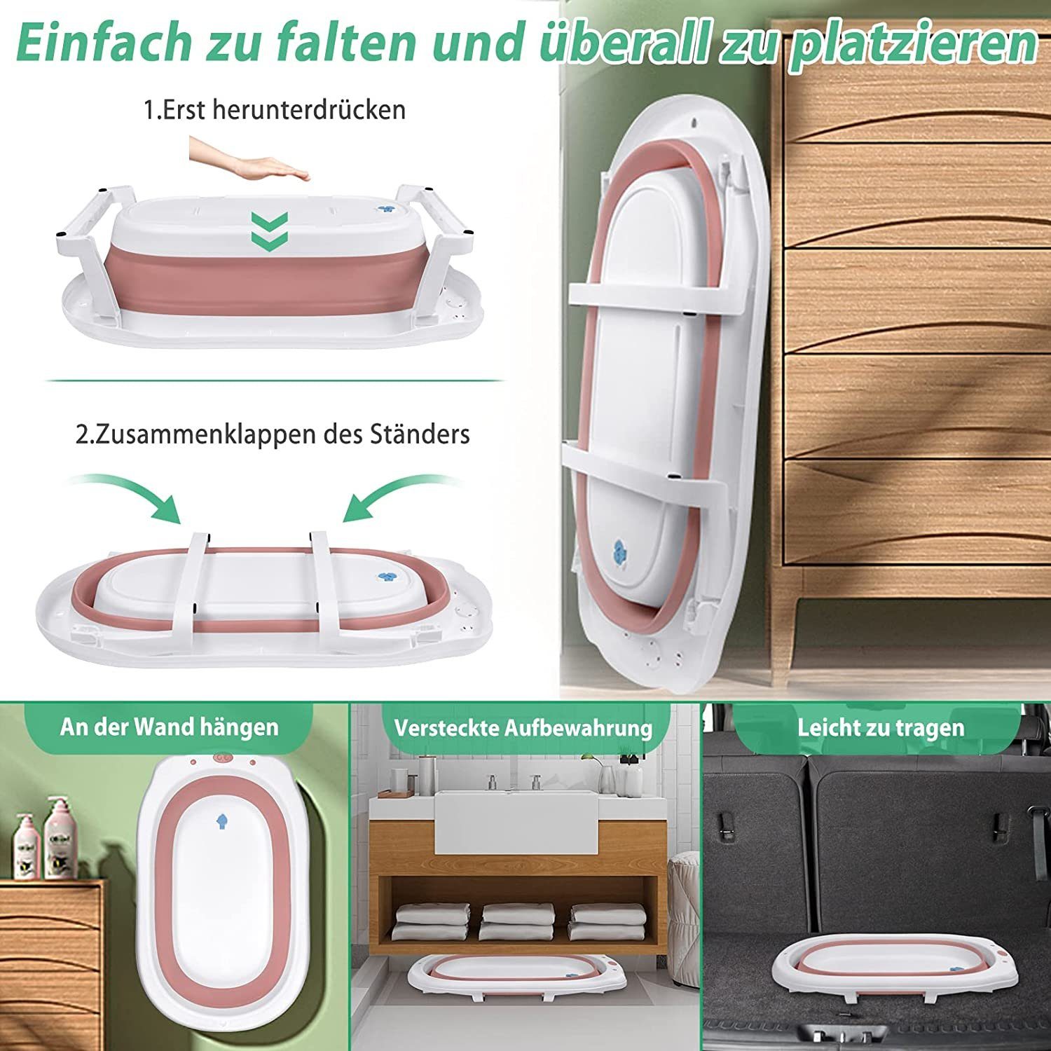 AUFUN Babybadewanne Baby Badewanne PP&TPE Babywanne Badewannensitz, Faltbare