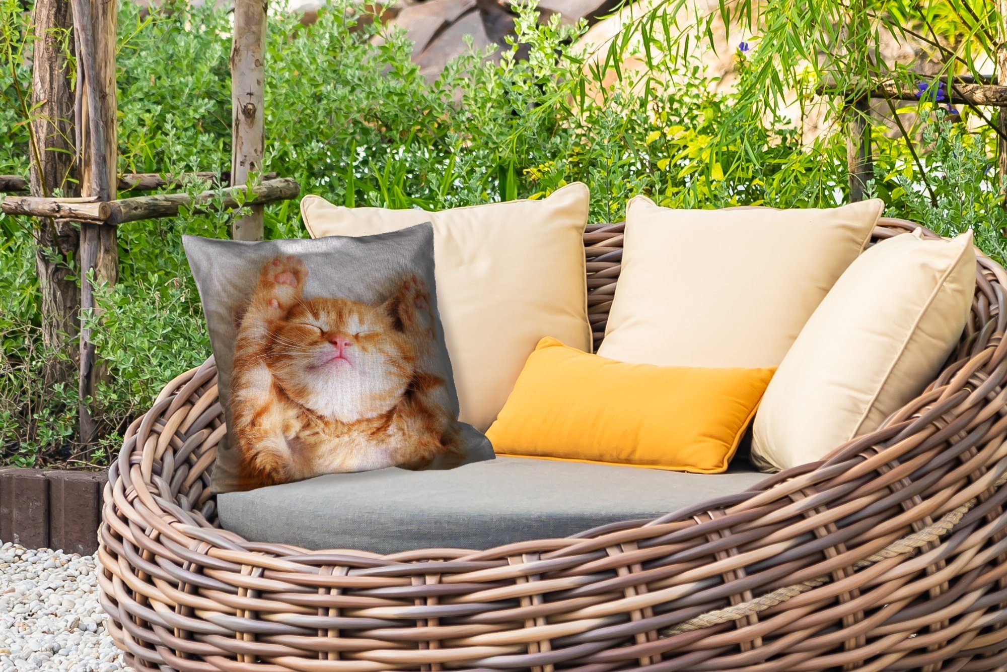 MuchoWow Dekokissen Katze - Rot - Haustiere - Kätzchen, Kissenbezüge, Kissenhülle, Dekokissen, Dekokissenbezug, Outdoor