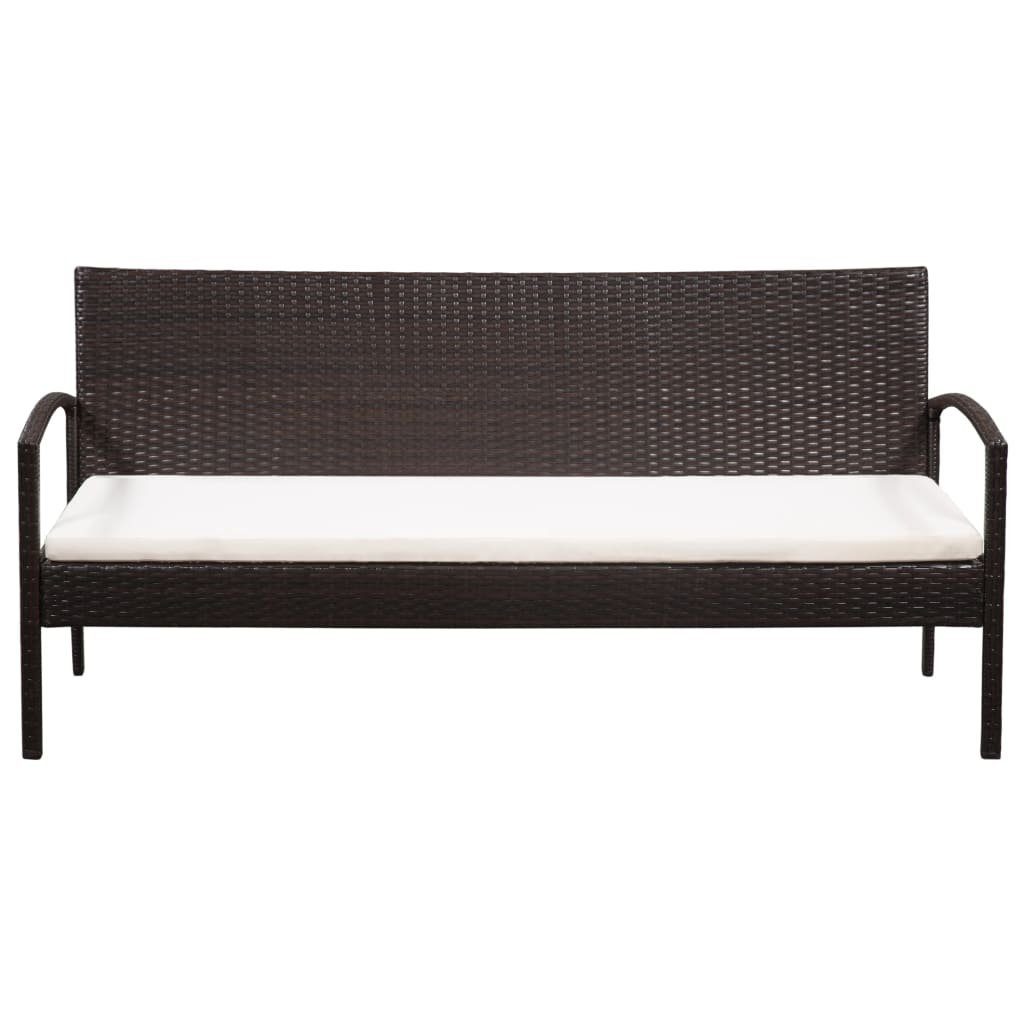 vidaXL Loungesofa 3-Sitzer-Gartensofa mit Auflagen Braun Poly Rattan, 1 Teile