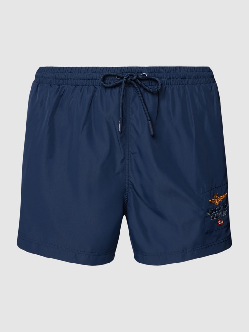 Badeshorts mit Label-Stitching Modell 'COSTUME' in marineblau