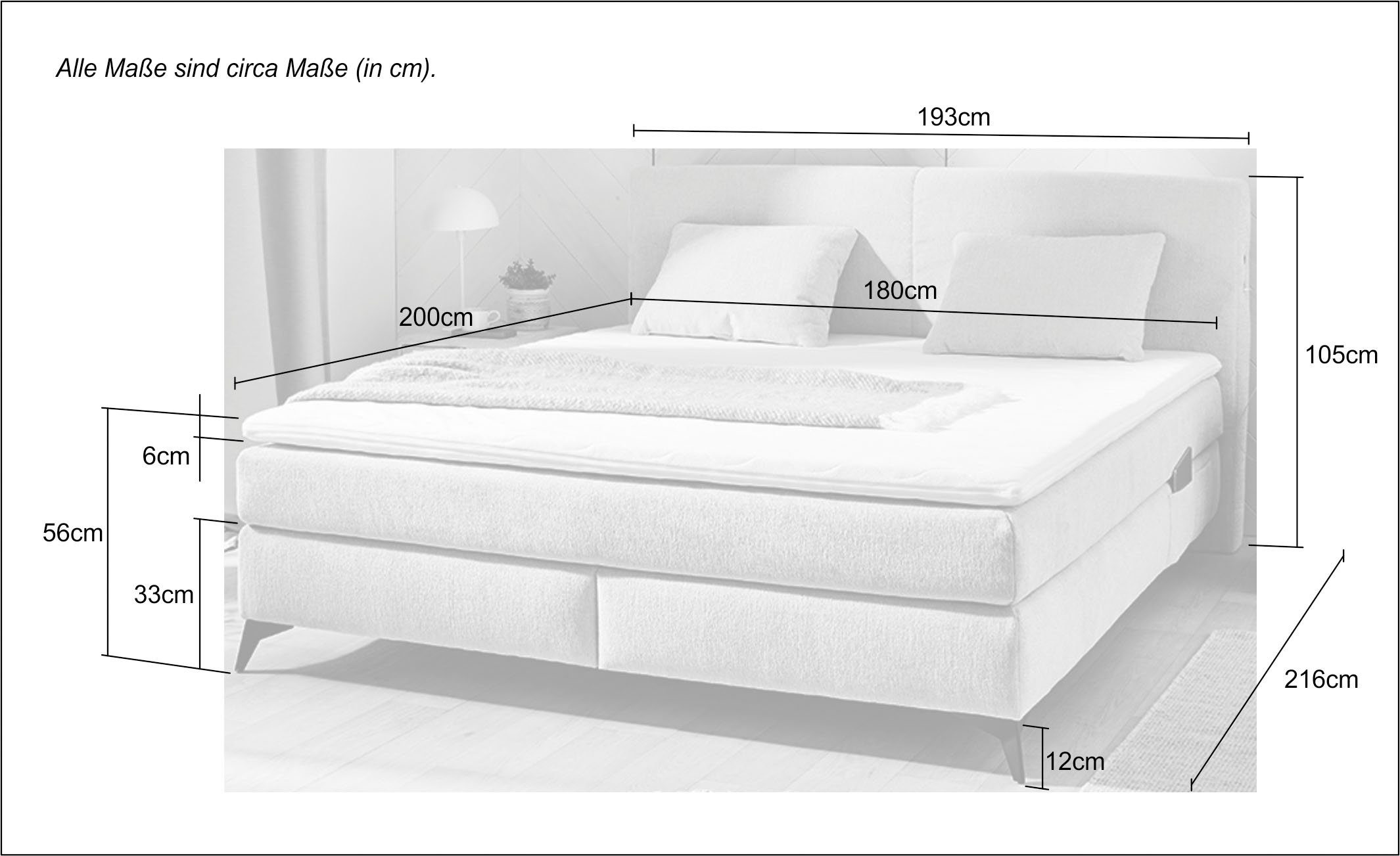 Jockenhöfer Gruppe Boxspringbett Kira, inkl. LED-Bel., USB-Ladeports, 7-Zonen-Matr., Topper, div. Härtegrade