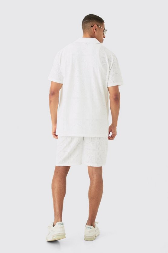 Oversize Stretch Lochmuster-Hemd & Shorts