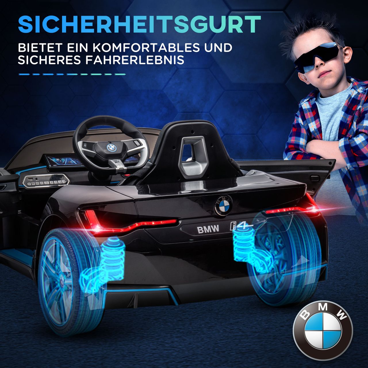 HOMCOM Kinder Elektroauto Elektrofahrzeuge mit Fernbedienung MP3-Player, Schwarz