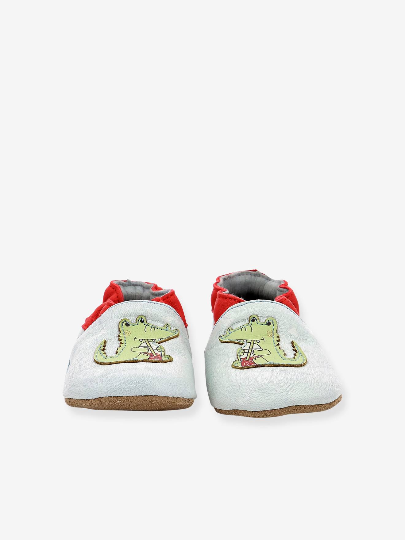 Chaussons cuir souple bébé Relax Croco ROBEEZ© bleu ciel