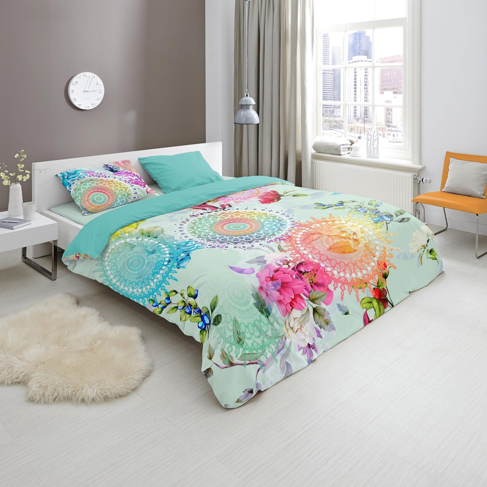 Bettwäsche Comfort Baumwolle, Traumschloss, Flanell, 2 teilig, farbenfrohe Mandalas