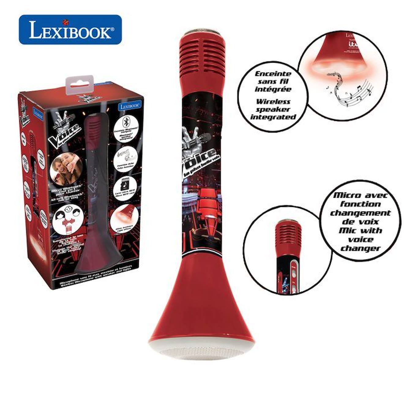 Micro Karaoké sans fil avec enceinte Bluetooth® intégrée, lumières et changement de voix The Voice noir