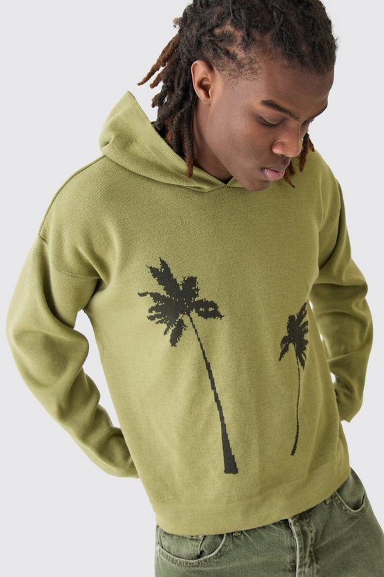 Kastiger Strick-Hoodie mit Print