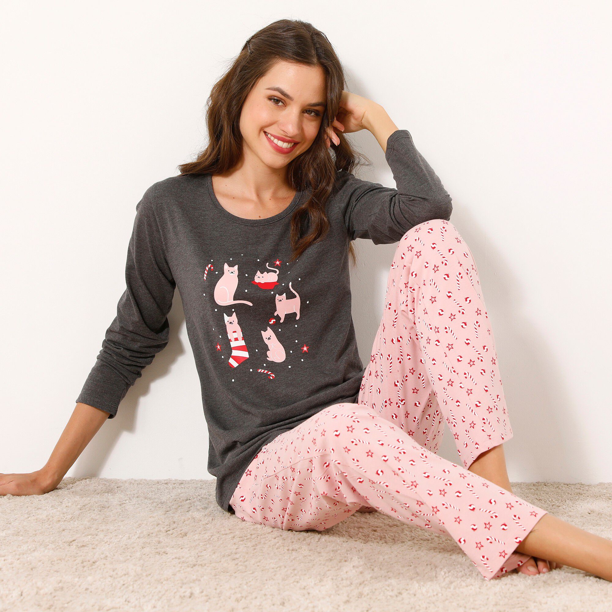Pyjama pantalon imprimé chat
