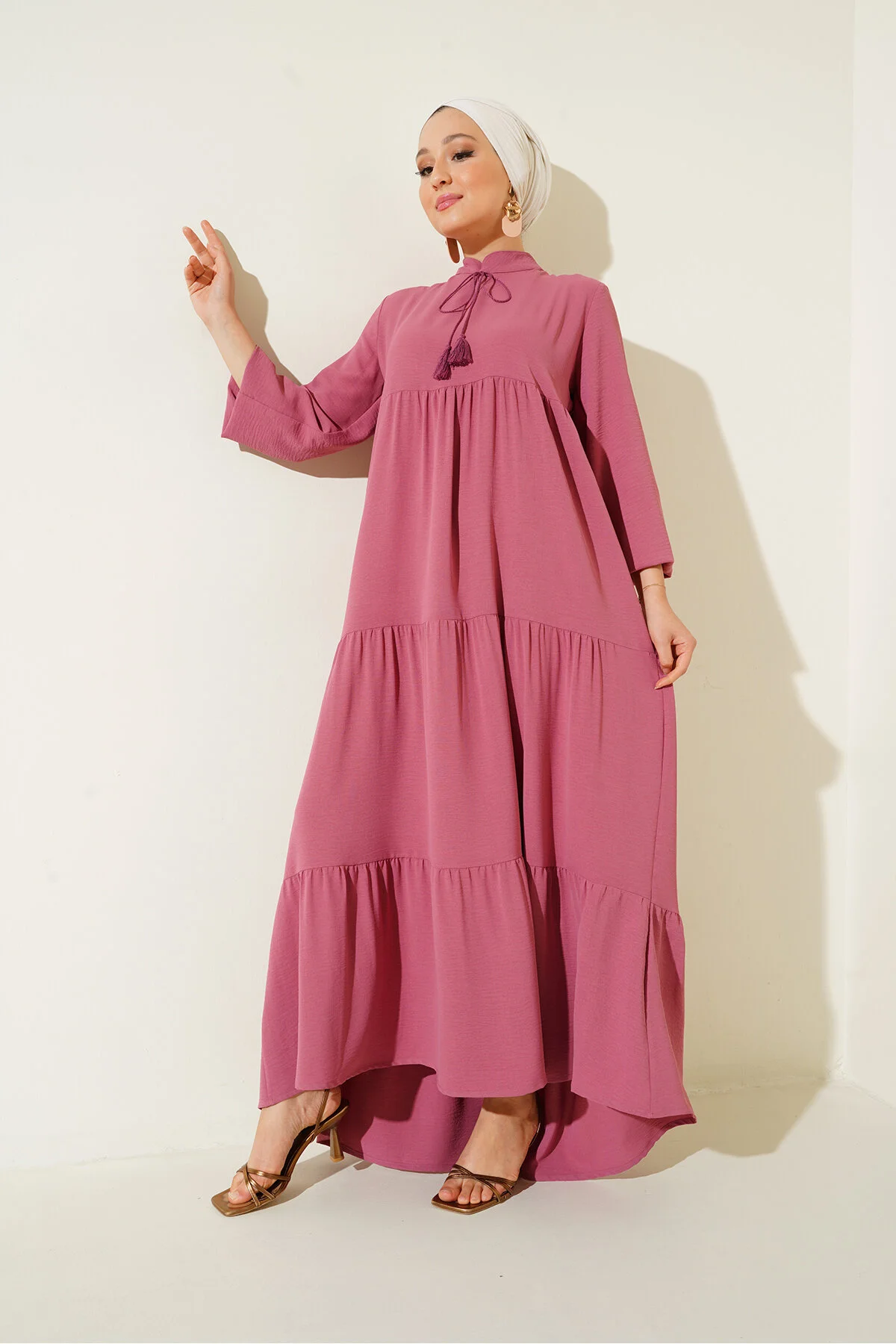 Bigdart  1627 Hijab-Kleid zum Schnüren mit Kragen – Getrocknete Rose