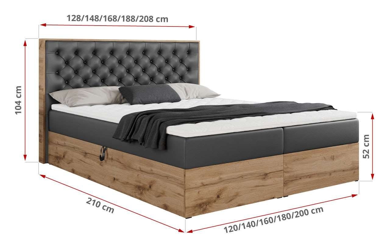 MKS MÖBEL Boxspringbett ALBERO 3, Multipocket-Matratze, Doppelbett, mit Eiche Holzrahmen, mit Kopfstütze