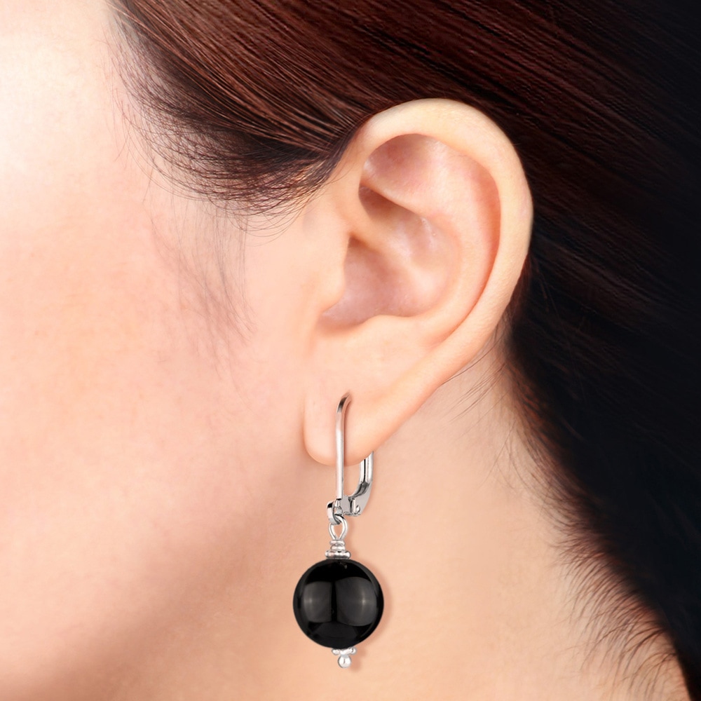 Elli Elli Boucles d'Oreilles Basic Edelsteine Rund Klassisch Onyx Silber vergoldet Boucles d'oreilles
