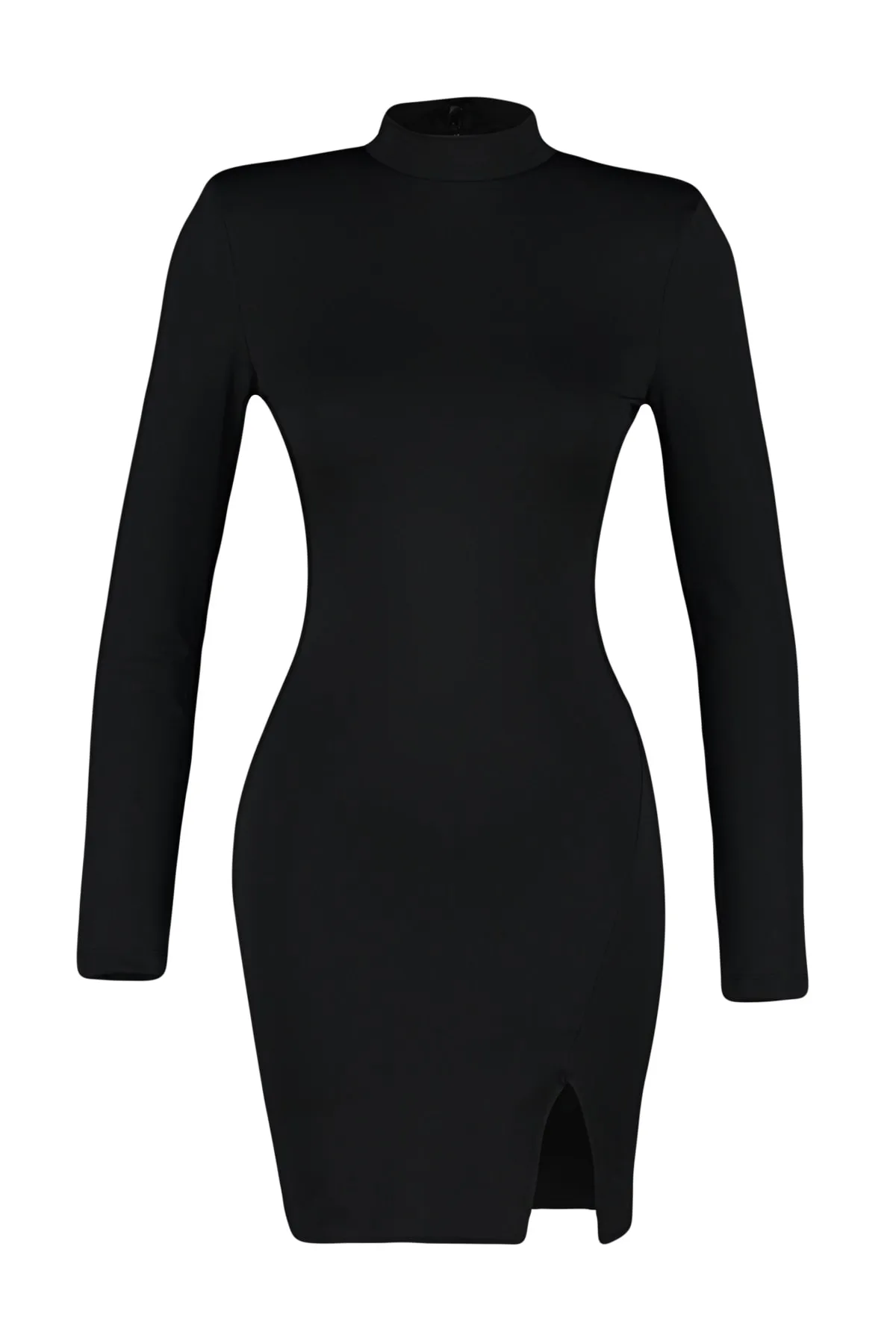 Trendyol Collection  Schwarzes, figurbetontes, elegantes Abendkleid mit hohem Kragen TPRAW24EL00048